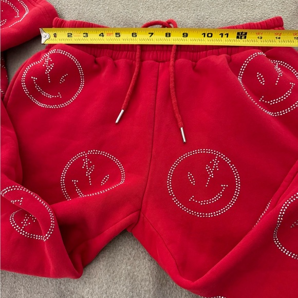 RETROVERT ALL OVER SMILEY FACE IN RHINESTONE RED JOGGERS MEN SIZE LARGE Y2K - Picture 11 of 12